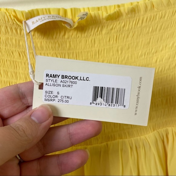 NWT Ramy Brook Alison Smocked-Waist Tiered Mini Skirt Yellow Size Small - Picture 9 of 14